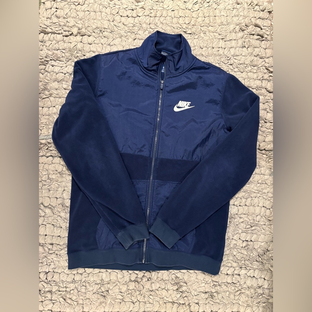 Nike Men's Navy Fleece and Nylon Jacket